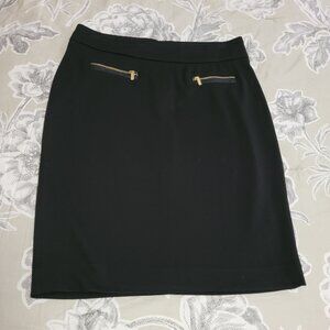 Calvin Klein Classic Knee Length Black Skirt with Gold Zipper Accents Size 6 EUC